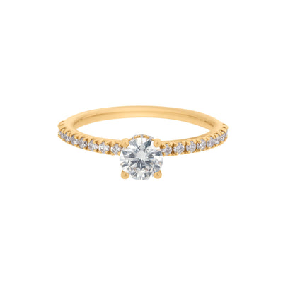 Pavé-Set Scarfed Diamond Round Solitaire Engagement Ring in 14K Yellow Gold, 1.40cttw