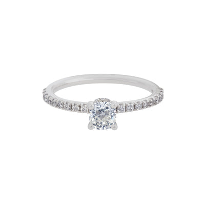 Pavé-Set Cushion-Cut Diamond Engagement Ring in 14K White Gold, 0.80cttw