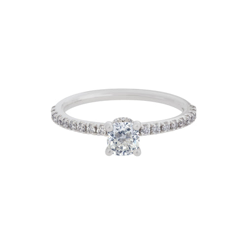 Pavé-Set Cushion-Cut Diamond Engagement Ring in 14K White Gold, 0.80cttw