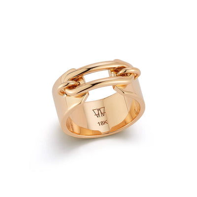 Morrell Elongated Oval Link Cuff Ring in 18K Yellow Gold