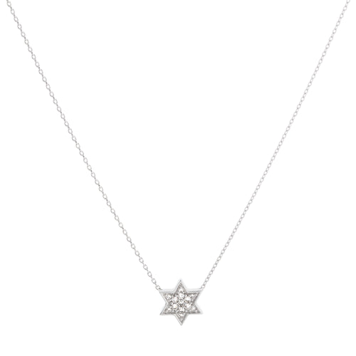 14K White Gold Pavé Diamond Star of David Station Necklace
