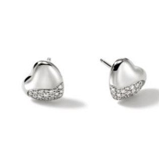 John Hardy Sterling Silver and Diamond Heart Pebble Stud Earrings