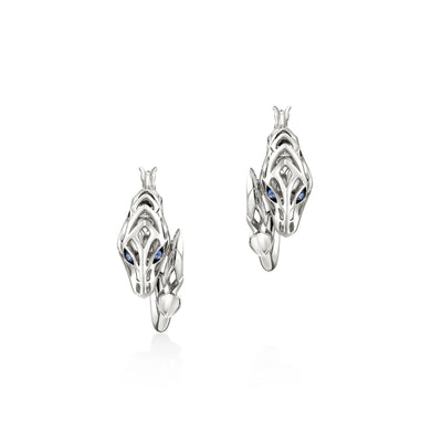 John Hardy Sterling Silver Naga Hoop Sapphire Earrings