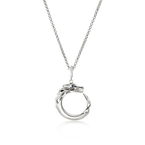 Sterling Silver and Sapphire Naga Pendant Necklace