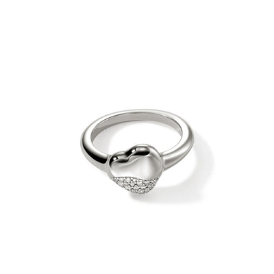 John Hardy Sterling Silver Pebble Heart Diamond Ring