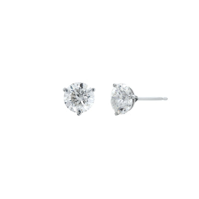2.40 CTTW Three Prong Round Diamond Stud Earrings in 14K White Gold