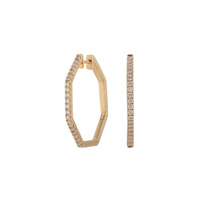 Diamond Octagon Hoop Earrings in 14K Yellow Gold, 0.58cttw