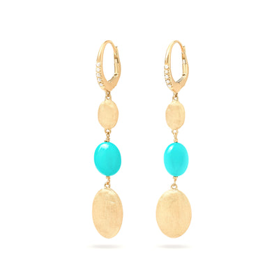 18K Yellow Gold Diamond and Turquoise  Earrings