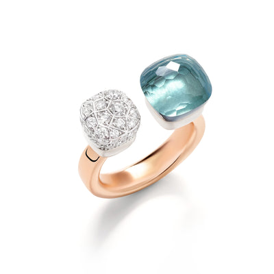 18K White and Rose Gold Blue Topaz and Diamond Nudo Ring