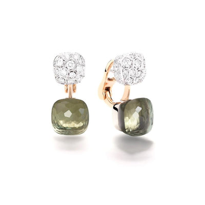 Nudo Prasiolite and Pavé Diamond Earrings in 18K White & Rose Gold, 15.52cttw