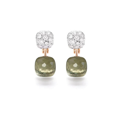 Nudo Prasiolite and Pavé Diamond Earrings in 18K White & Rose Gold, 15.52cttw