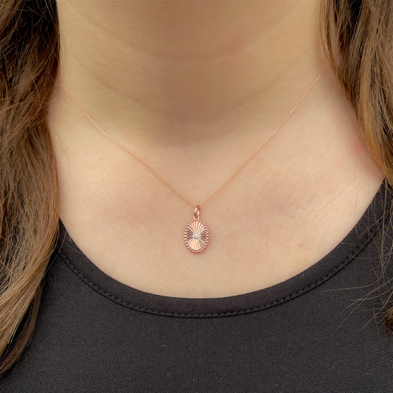 14K Rose Gold Oval Disc Diamond Pendant Necklace