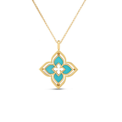 18K Yellow Gold Turquoise and Diamond  Necklace