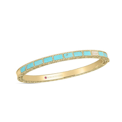 18K Yellow Gold Turquoise and Diamond  Bracelet