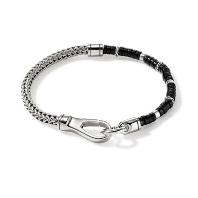 John Hardy Sterling Silver and Onyx Heishi Chain Bracelet