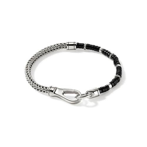 Sterling Silver and Onyx Heishi Chain Bracelet