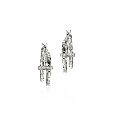 Sterling Silver Spear Hoop Diamond Earrings