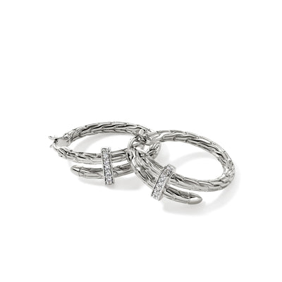Sterling Silver Spear Hoop Diamond Earrings