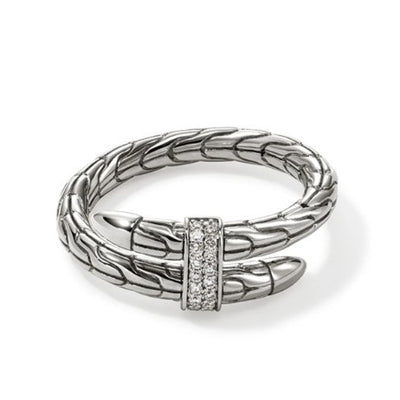 John Hardy Sterling Silver Spear Wrap Diamond Ring