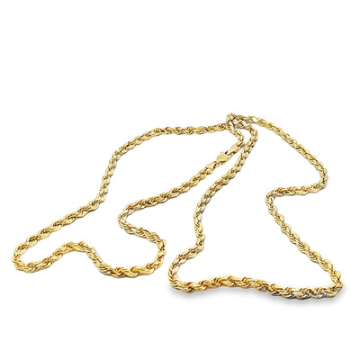 ESTATE 14K YELLOW ROPE CHAIN NECKLACE, 3.3 MM WIDE, 22 INCHES LONG