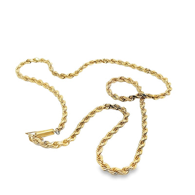 ESTATE 18K YELLOW ROPE CHAIN NECKLACE, 3.3 MM WIDE, 18 INCHES LONG