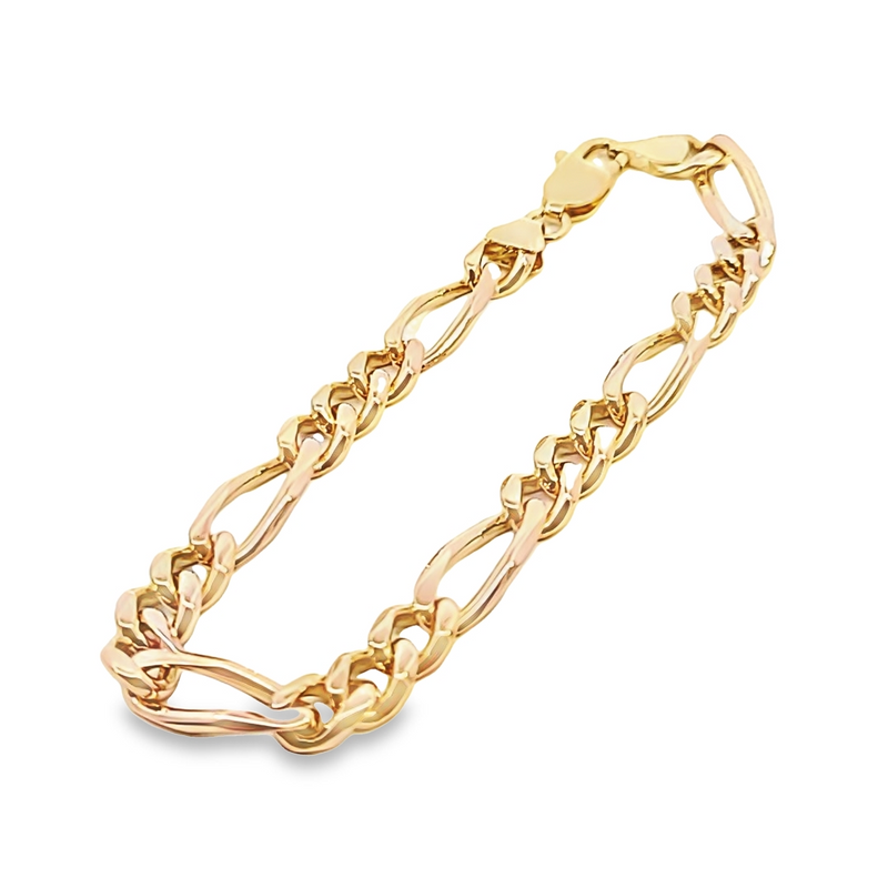 Estate 14K Rose Gold Figaro Chain Bracelet