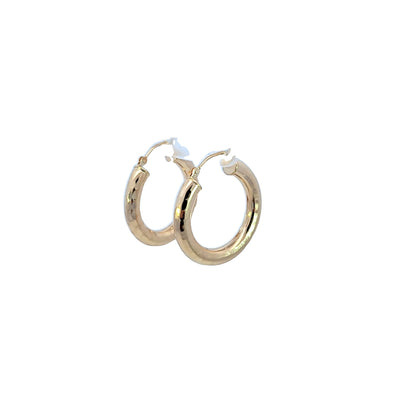 ESTATE 14K YELLOW HAMMERED HOOP EARRINGS, 1 INCH LONG