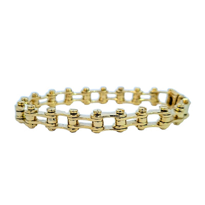 ESTATE 14K YELLOW BICYCLE CHAIN BRACELET, 9.6 MM WIDE, 8 INCHES LONG
