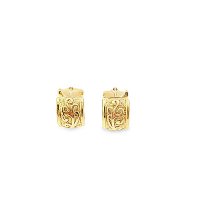 ESTATE 18K YELLOW SCROLL DESIGN HOOP EARRING