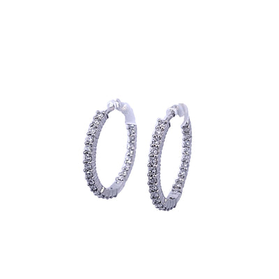 ESTATE ROBERTO COIN 18K WHITE DIAMOND HOOP EARRINGS, 1.55 CTW, 1 INCH LONG