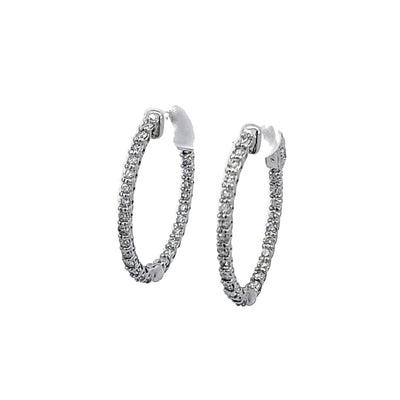 ESTATE 14K WHITE OVAL SHAPED DIAMOND HOOP EARRINGS, 1.25 CTW, 1 1/8 INCHES LONG