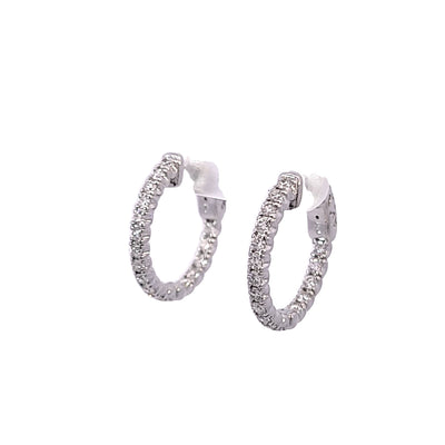 ESTATE 14K WHITE DIAMOND HOOP EARRINGS, 1.00 CTW, 3/4 INCH LONG