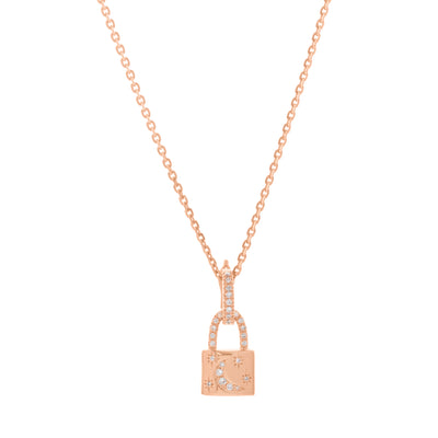 Estate 14K Rose Gold Luna Skye Diamond Lock Necklace