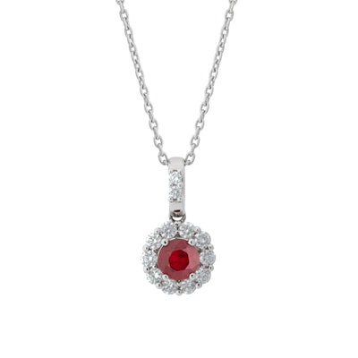 14K White Gold Ruby and Diamond Estate Pendant Necklace