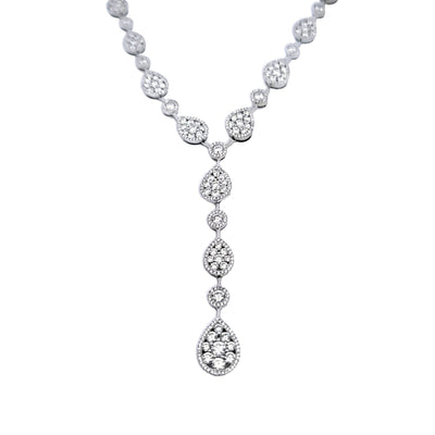 ESTATE 18K White Gold and Diamond Y Necklace with Removable Drop, 7.09 CTW