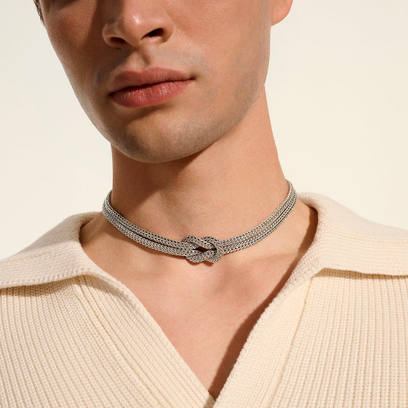 Double Chain Love Knot Necklace in Sterling Silver