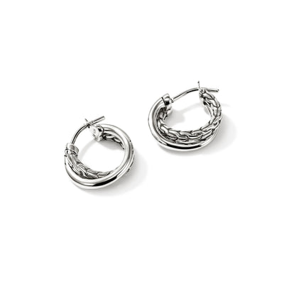 Sterling Silver Crossover Chain Huggie Hoop Earrings