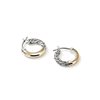 Sterling Silver and 14K Yellow Gold Half Chain Hoop Earrings