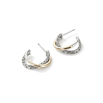 Sterling Silver and 14K Yellow Gold Crossover Chain Hoop Earrings