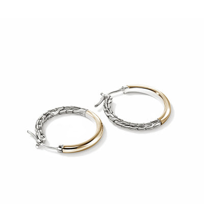 Sterling Silver and 14K Yellow Gold Half Chain Hoop Earrings