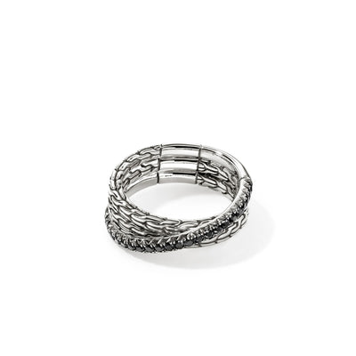 John Hardy Sterling Silver and Black Sapphire Crossover Ring