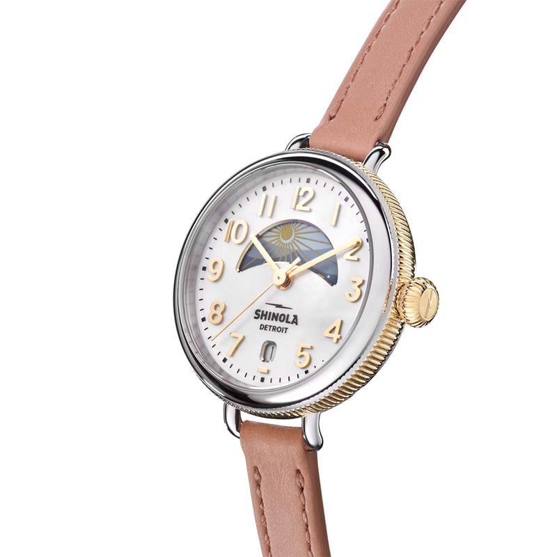 Shinola Birdy Leather Strap Watch Beige Leather 38mm Birdy 38mm Day & Night Watch main image 2