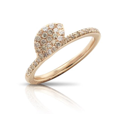 Champagne and White Diamond Leaf Ring in 18K Rose Gold, 0.34cttw
