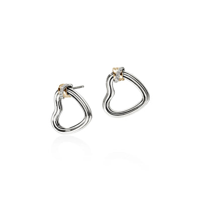 Sterling Silver and 14K Yellow Gold Diamond Heart Earrings