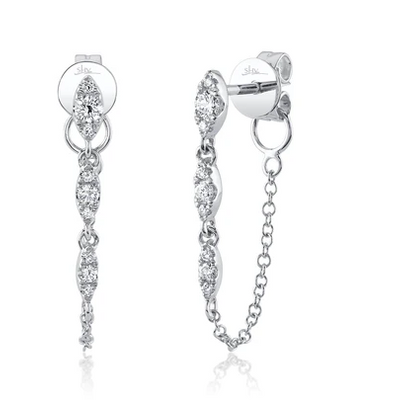 Marquise Diamond Drop Chain Earrings in 14K White Gold, 0.20cttw