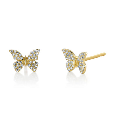 Pavé Diamond Butterfly Earrings in 14K Yellow Gold