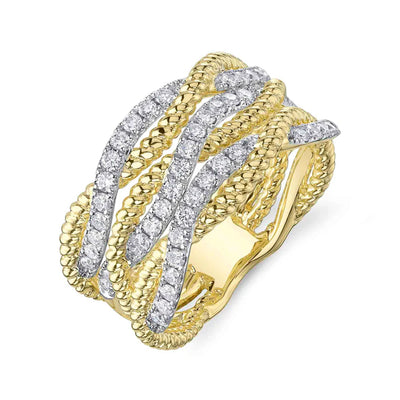 Interwoven Diamond & Rope-Textured Statement Ring in 14K Yellow Gold, 0.62cttw