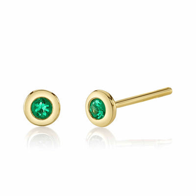 Bezel-Set Round Emerald Stud Earrings in 14K Yellow Gold