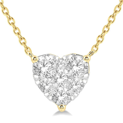 Single Diamond Heart Station Necklace in 14K Two-Tone Gold, 0.75cttw