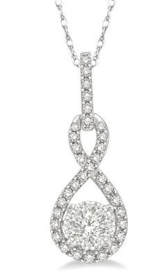 14K White Gold Diamond Cluster Pendant Necklace